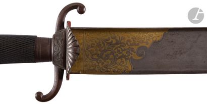 null Beautiful hunting knife. 
Blackened wood handle with checkering. Iron frame,...