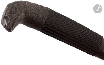 null Beautiful hunting knife. 
Blackened wood handle with checkering. Iron frame,...