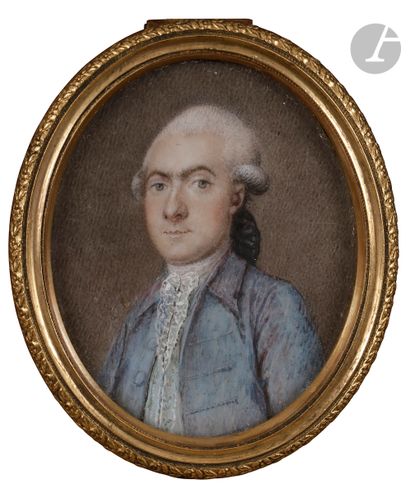 null École FRANÇAISE du XVIIIe siècle 
Portrait d’Homme en costume bleu de 3/4 à...