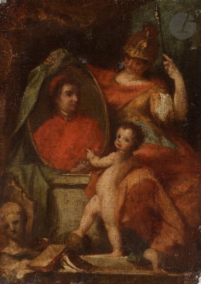 null École FRANÇAISE vers 1730
Minerve présentant le portrait d’un cardinal
Toile
Sans...