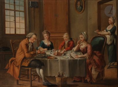 null École SUISSE du XVIIIe siècle, entourage de Jean HUBER
Le repas de famille
Toile...