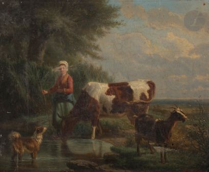 null Louis LASSALLE (Paris 1810 - entre 1880 et 1890)
Scène pastorale, la mare
Toile...
