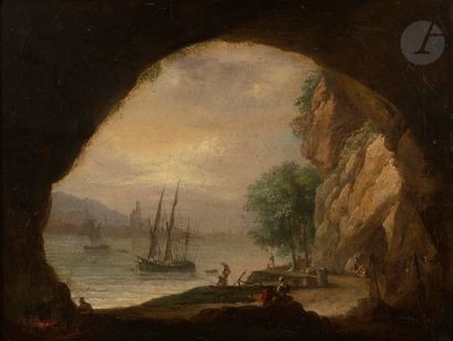 null Attribué à Jean François HUE (1751 - 1823)
Navires vus d’une grotte
Toile
3...