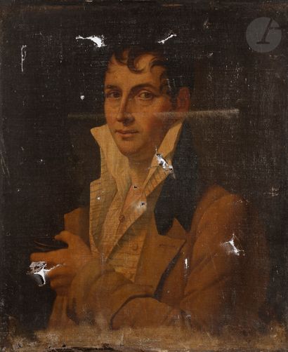 null École FRANÇAISE du début du XIXe siècle
Portrait de gentilhomme tenant une boîte
Toile
64 x 50 cm
(Accidents...