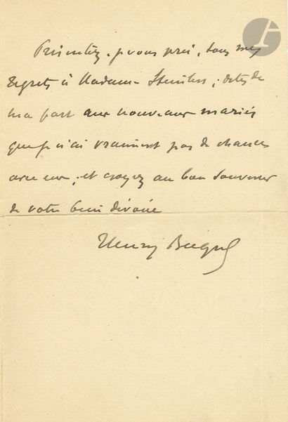 null Henry BECQUE (1837-1899). L.A.S., à Steinlen ; 1 page et demie in-8 (fente au...