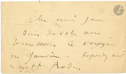 null Auguste RODIN. L.A.S., [19 décembre 1888], à Gustave Geffroy ; 1 page oblong...