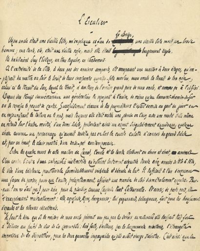 null Georges COURTELINE (1858-1929). Manuscrit autographe signé, L’Escalier ; 4 pages...