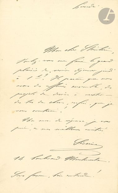 null SÉVERINE (1855-1929). 2 L.A.S., 1889 et s.d., à Steinlen ; 1 page in-12 et 1...