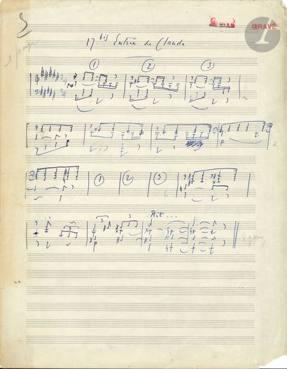 null Reynaldo HAHN (1875-1947). Manuscrit musical autographe, Entrée de Claude ;...