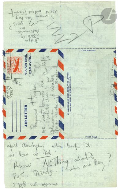  Ezra POUND. 5 L.A.S. et 32 lettres dactylographiées, 1949-1959, à Raymond Hughes...