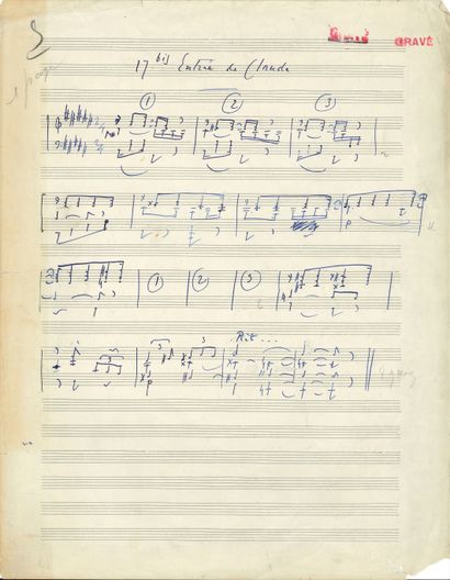 null Reynaldo HAHN (1875-1947). Manuscrit musical autographe, Entrée de Claude ;...