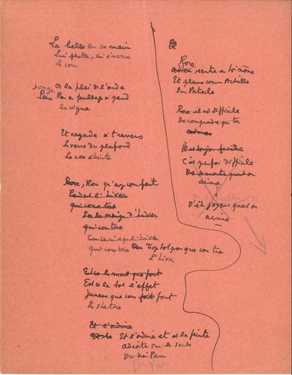 null Jean COCTEAU (1889-1963). Poème autographe (fragment), [Mésaventures d’un rosier...