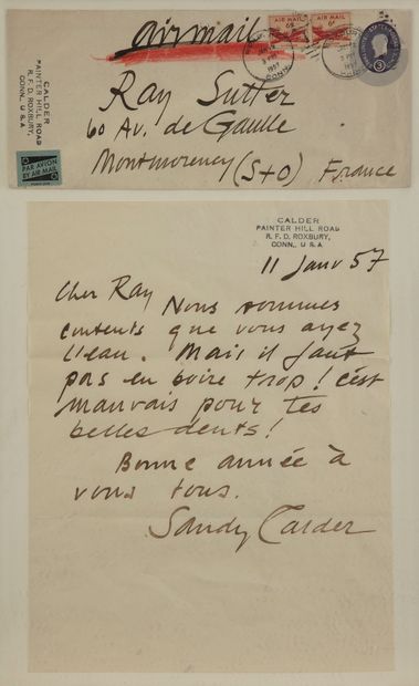 null Alexander CALDER (1898-1976). L.A.S. « Sandy Calder », Roxbury 11 janvier 1957,...