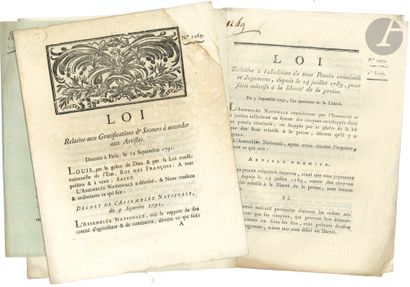 ARTS. 19 imprimés, 1790-1793 ; in-4, quelques...