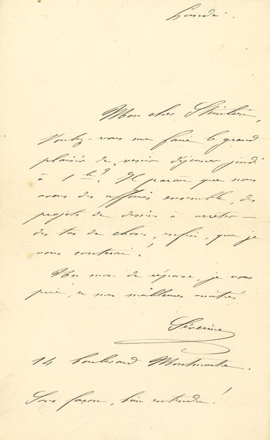 null SÉVERINE (1855-1929). 2 L.A.S., 1889 et s.d., à Steinlen ; 1 page in-12 et 1...