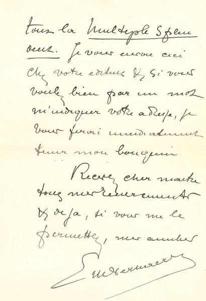 null Émile VERHAEREN (1855-1916). L.A.S., [20 mars 1914, à Steinlen] ; 2 pages in-8.
Il...