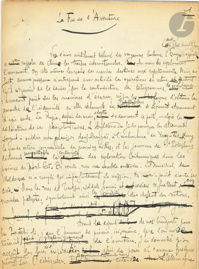 null Paul ADAM (1862-1920). Manuscrit autographe signé, La Fin de l’Aventure, [1901] ;...