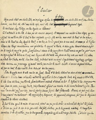 null Georges COURTELINE (1858-1929). Manuscrit autographe signé, L’Escalier ; 4 pages...