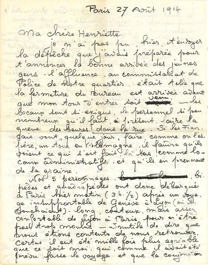null Théophile-Alexandre STEINLEN. L.A.S. « Alex », Paris 27 août 1914, à sa sœur...
