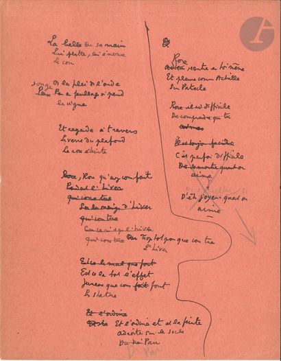 null Jean COCTEAU (1889-1963). Poème autographe (fragment), [Mésaventures d’un rosier...