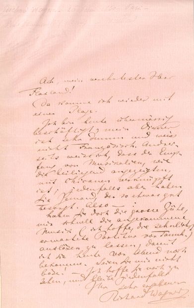 null Richard WAGNER (1813-1883). L.A.S., [Paris 26 juin 1860], à son éditeur Gustave...