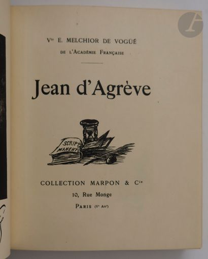 null VOGÜÉ (Eugène-melchior de).
Jean d'Agrève.
Paris : Collection Marpon & Cie,...