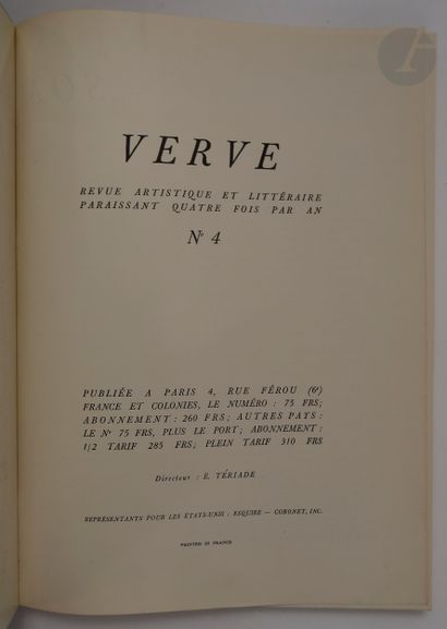 null [REVUE].
Verve. Revue artistique et littéraire.
Paris : E. Tériade, 1938. —...