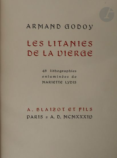  GODOY (Armand) - LYDIS (Mariette). Les Litanies de la Vierge. Paris : A. Blaizot...