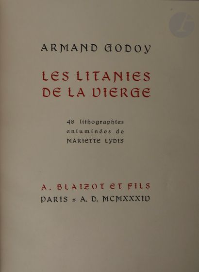 null GODOY (Armand) - LYDIS (Mariette).
Les Litanies de la Vierge.
Paris : A. Blaizot...