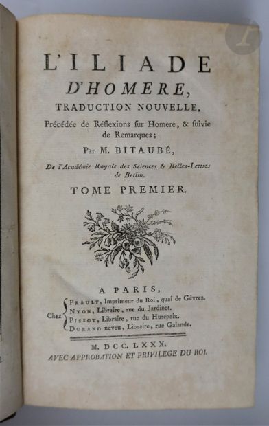 null HOMÈRE.
L'Iliade [L'Odyssée] d'Homère, traduction nouvelle, Précédée de Réflexions...