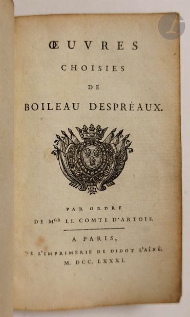 null BOILEAU (Nicolas).
Œuvres choisies.
Paris : imprimerie de Didot l'aîné, 1781....