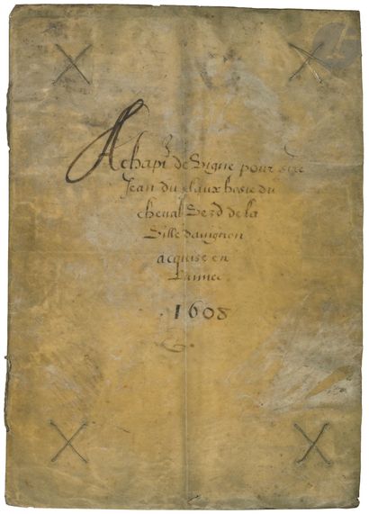 null CHÂTEAUNEUF-DU-PAPE. Manuscrit, Achapt de vigne…, 1608 ; cahier de 36 pages...