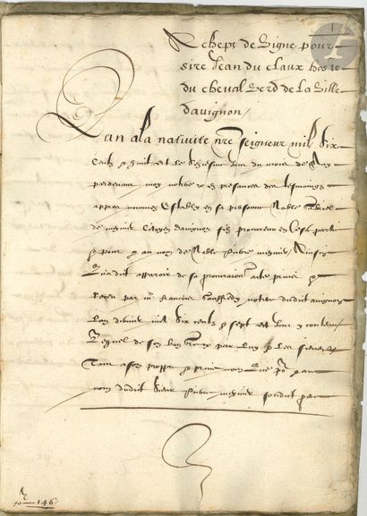 null CHÂTEAUNEUF-DU-PAPE. Manuscrit, Achapt de vigne…, 1608 ; cahier de 36 pages...