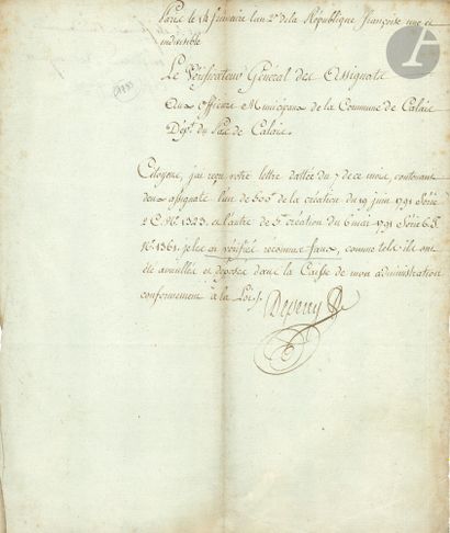 null ASSIGNATS. L.S. par DEPEREY, « Vérificateur général des assignats », Paris 14...