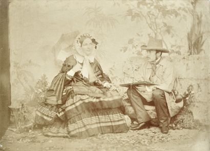 null Photographe non identifié 
Groupes. Scénettes. Peintre et son modèle, c. 1860....