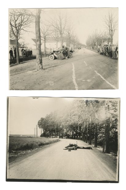 null Photographe non identifié 
Accidents de voitures, motos et vélos, 1929. 
Reconstitution...