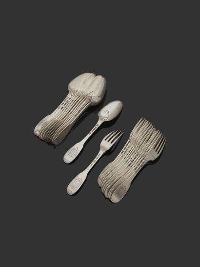 null 
AURILLAC 1764 - 1766 



A set of twelve silver flatware, the spatula engraved...