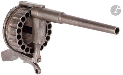 null Rare 20-shot centerfire boat revolver, 11 mm calibre

Long round barrel, reinforced...