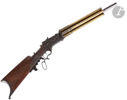 null Amazing and rare system revolver rifle with five tubular brass magazines, caliber...