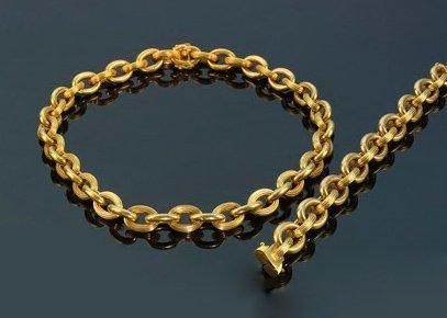 null Ensemble comprenant un collier et un bracelet articulés en or jaune, les maillons...