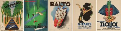 A.T. BERARD - DRANSY - SEPO - VINCENT 5 affichettes pour la régie française des Tabacs....