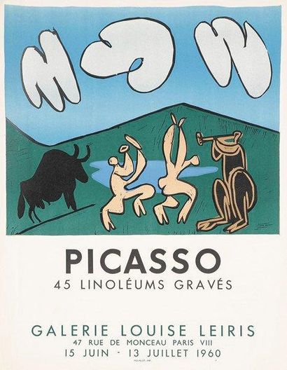 Pablo PICASSO 45 Linoléums Gravés - Galerie Leiris, 1960. Affcihe originale. Non...