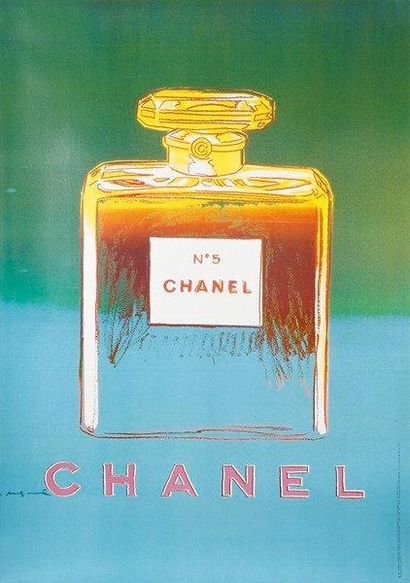 Andy WAHROL Chanel N°5 bleu-vert, 1997. Entoilée. B.E. 160 x 120 cm