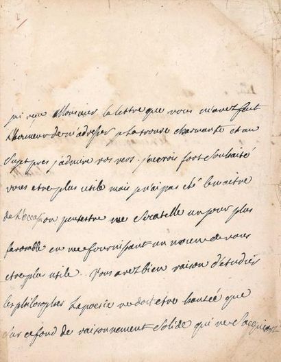 Claude Adrien HELVÉTIUS (1715-1771) Philosophe. L.A.S. (paraphe), à Baculard d'Arnaud;...
