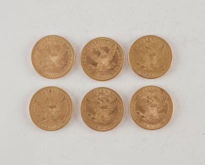 null 6 pièces de 10 Dollars en or. Type Liberty. 1880 - 1881 S (2) - 1882 - 1893...