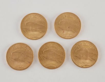 null 5 pièces de 20 Dollars en or. Type Saint Gaudens.1924 (3) - 1927 (2).