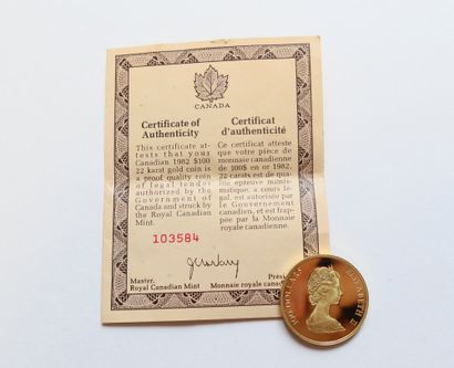 1 pièce de 100 Dollars canadiens en or (22K)....