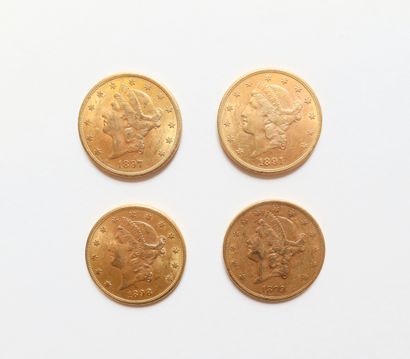 4 pièces de 20 Dollars en or. Type Liberty....