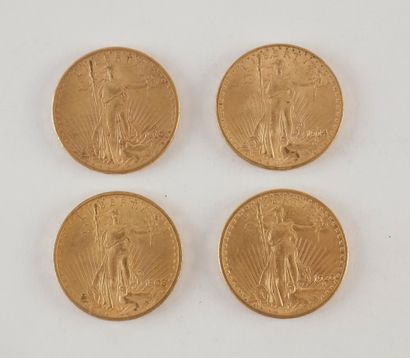 null 4 pièces de 20 Dollars en or. Type Saint Gaudens.1908 - 1910 S - 1914 S - 1...