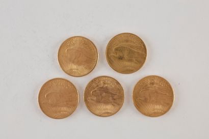 null 5 pièces de 20 Dollars en or. Type Saint Gaudens. 1914 S - 1922 - 1924 (2) -...